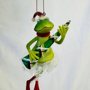 Vintage Dancing Frogs Christmas Ornament Playing A Guitar Grandmacore 90s Retro